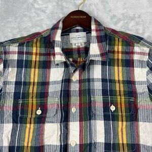 Lucky Brand Shirt Mens Medium Plaid Vivid Seersucker Workwear Pockets Outdoors
